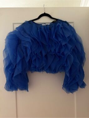 AKIRA Electric Blue Ruffled Top